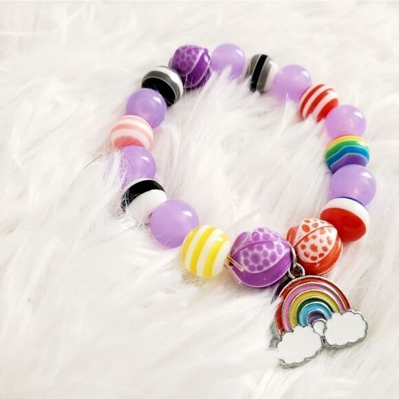 Handmade Children's Stretch Rainbow Pride Beaded Bracelet - Picture 13 of 14